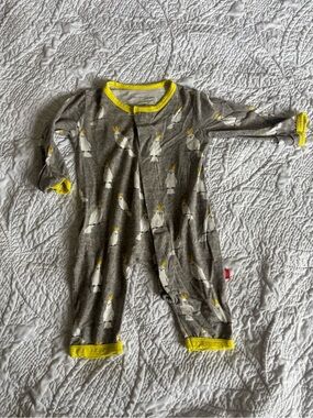 Magnetic Me Gray One-Piece Footie with Yellow Trim and Cockatoo Print